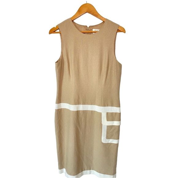 DAVID MEISTER Khaki Taupe Tan Colorblock Pattern Shift Sleeveless Mini Dress - Picture 4 of 8
